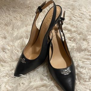 Coach black leather sling backs